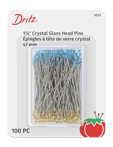 Dritz 3035 Crystal Glass Head Pins, 1-7/8-Inch (100-Count), Blue and Yellow